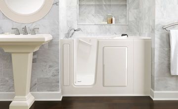 Gelcoat Premium Series 48x28 Inch Walk-In Bathtub with Dual Air Massage and Jet Massage System - Left Hand Door and Drain by American Standard - view 3
