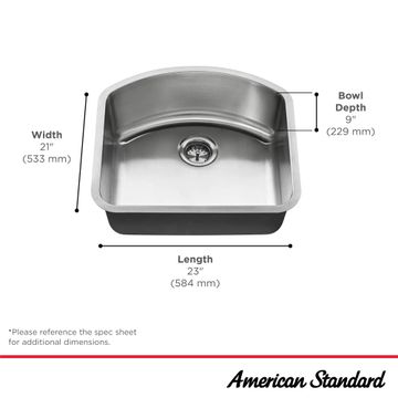 Danville 23 x 21-Inch Stainless Steel Undermount Single-Bowl Residential Kitchen Sink by American Standard - view 7