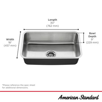 Danville 30 x 18-Inch Stainless Steel Undermount Single-Bowl Residential Kitchen Sink by American Standard - view 7
