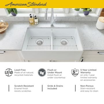 Avery 36 x 20-Inch Fine Fireclay Undermount or Flush Mount Double Bowl Apron Kitchen Sink by American Standard - view 8