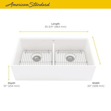Avery 36 x 20-Inch Fine Fireclay Undermount or Flush Mount Double Bowl Apron Kitchen Sink by American Standard - view 9