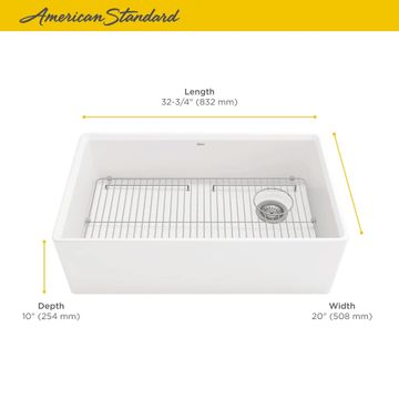 Avery 33 x 20-Inch Fine Fireclay Undermount or Flush Mount Single Bowl Apron Front Kitchen Sink by American Standard - view 7