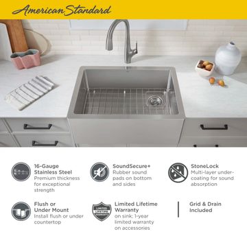 Avery 30 x 20-Inch Stainless Steel Undermount or Flush Mount Single Bowl Apron Front Kitchen Sink by American Standard - view 6