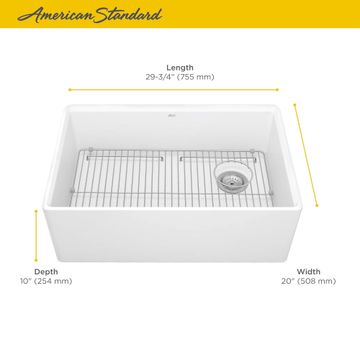 Avery 30 x 20-Inch Fine Fireclay Undermount or Flush Mount Single Bowl Apron Front Kitchen Sink by American Standard - view 8