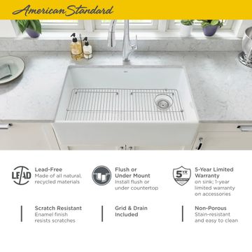 Avery 33 x 20-Inch Fine Fireclay Undermount or Flush Mount Single Bowl Apron Front Kitchen Sink by American Standard - view 6