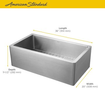 Avery 36 x 20-Inch Stainless Steel Undermount or Flush Mount Single Bowl Apron Front Kitchen Sink by American Standard - view 4