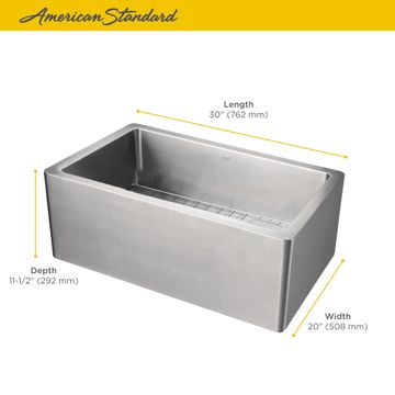 Avery 30 x 20-Inch Stainless Steel Undermount or Flush Mount Single Bowl Apron Front Kitchen Sink by American Standard - view 7