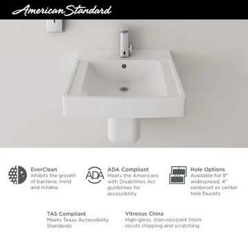 Decorum 21 x 20-1/4-Inch (533 x 514 mm) Wall-Hung EverClean Sink With 4-Inch Centerset by American Standard - view 5