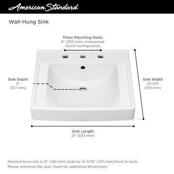 Decorum 21 x 20-1/4-Inch (533 x 514 mm) Wall-Hung EverClean Sink With 8-Inch Widespread by American Standard - view 9