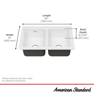 Delancey 30 x 19-Inch Cast Iron Undermount Double-Bowl Kitchen Sink by American Standard - view 6