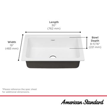 Delancey 30 x 19-Inch Cast Iron Undermount Single-Bowl Kitchen Sink by American Standard - view 6
