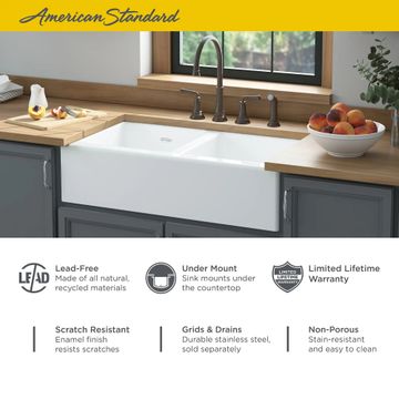 Delancey 36 x 22-Inch Cast Iron 4-Hole Undermount Double-Bowl Apron Front Kitchen Sink by American Standard - view 5