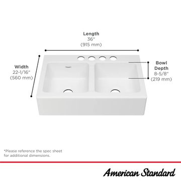 Delancey 36 x 22-Inch Cast Iron 4-Hole Undermount Double-Bowl Apron Front Kitchen Sink by American Standard - view 6