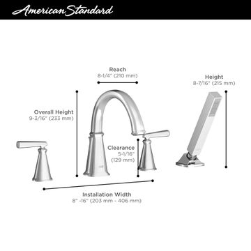 Edgemere Bathtub Faucet With Lever Handles and Personal Shower for Flash Rough-In Valve by American Standard - view 7