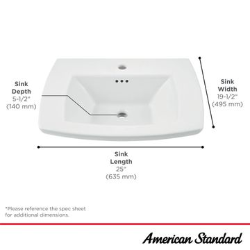Edgemere Center Hole Only Pedestal Sink Top by American Standard - view 6
