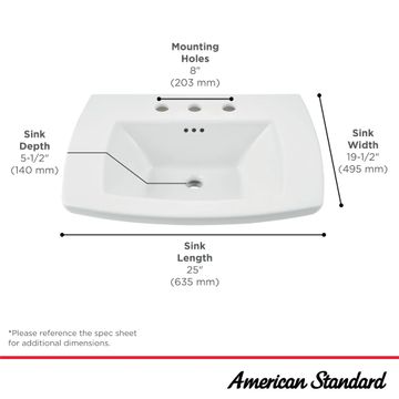 Edgemere 8-Inch Widespread Pedestal Sink Top by American Standard - view 6