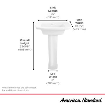 Edgemere Center Hole Only Pedestal Sink Top and Leg Combination by American Standard - view 6