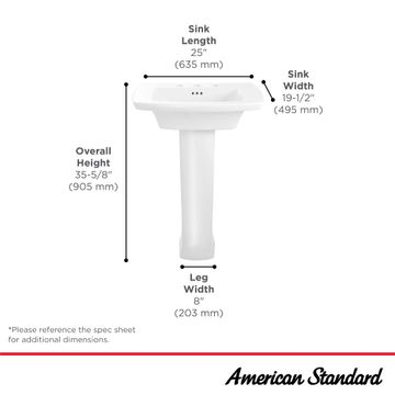 Edgemere 8-Inch Widespread Pedestal Sink Top and Leg Combination by American Standard - view 7