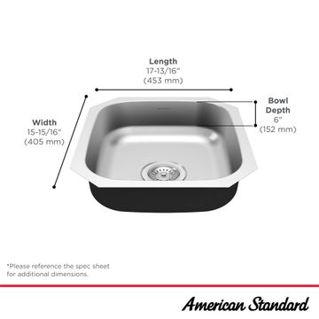 Portsmouth 18 x 16-Inch Stainless Steel Undermount Single-Bowl ADA Kitchen Sink by American Standard - view 4
