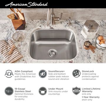 Portsmouth 18 x 16-Inch Stainless Steel Undermount Single-Bowl ADA Kitchen Sink by American Standard - view 5
