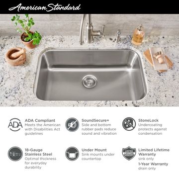 Portsmouth 30 x 18-Inch Stainless Steel Undermount Single-Bowl ADA Kitchen Sink by American Standard - view 4