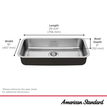 Portsmouth 30 x 18-Inch Stainless Steel Undermount Single-Bowl ADA Kitchen Sink by American Standard - view 5