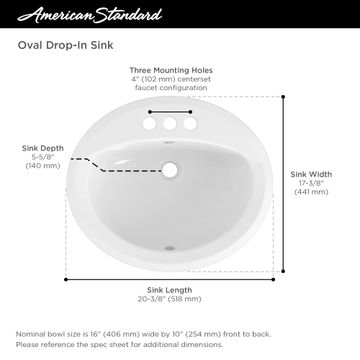 Reliant Oval Drop-In Bathroom Sink, 4 in. Centerset Holes by American Standard - view 9