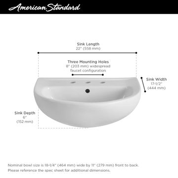 Reliant 22 in. Pedestal Sink Top Only, 8 in. Widespread Holes by American Standard - view 6