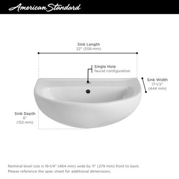Reliant 22 in. Pedestal Sink Top Only, Single Hole by American Standard - view 6