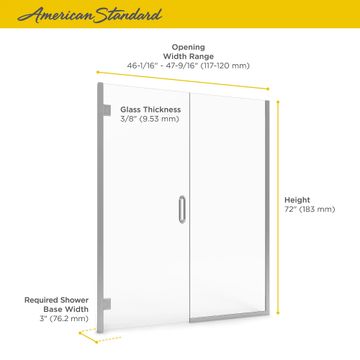 48 x 72-Inch Height Frameless Shower Door With Panel by American Standard - view 3