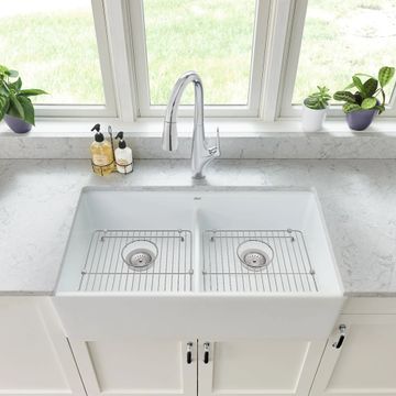 Avery 36 x 20-Inch Fine Fireclay Undermount or Flush Mount Double Bowl Apron Kitchen Sink by American Standard - view 5