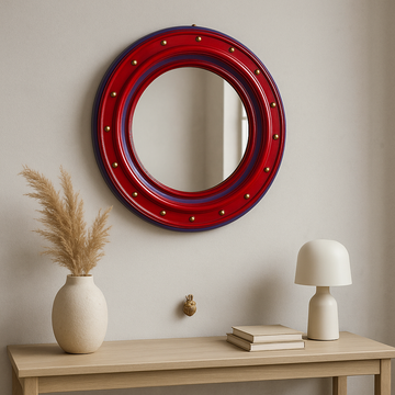 Medusa wooden mirror with brass sphere decorations by Il Bronzetto - view 2