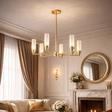 Canneté - six arms brass chandelier by Il Bronzetto - view 2