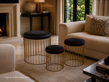 Cage set of three brass stool by Il Bronzetto - view 2
