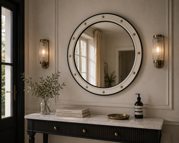 Medusa wooden mirror with brass star decorations by Il Bronzetto - view 2