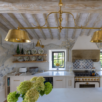 Castle Gambrinus two lights billiard chandelier with brass lampshade by Il Bronzetto - view 4