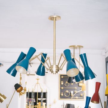 Wormhole Spider Blue - six lights chandelier with jointed arm by Il Bronzetto - view 3