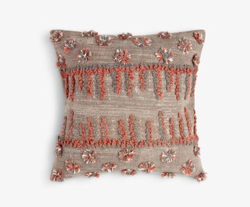 Medium Square Grey with Orange Lines Cushion by Tetrad