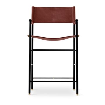 Repose Bar Stool with Backrest - Cowhide Leather with Brass Accents by Jover+Valls - view 4
