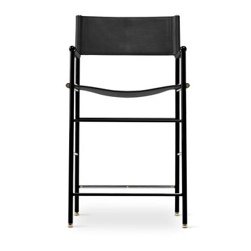 Repose Bar Stool with Backrest - Cowhide Leather with Brass Accents by Jover+Valls - view 7