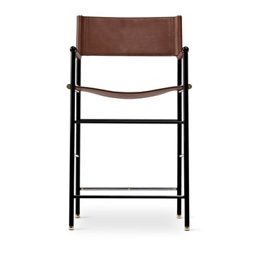 Repose Bar Stool with Backrest - Cowhide Leather with Brass Accents by Jover+Valls - view 5