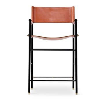 Repose Bar Stool with Backrest - Cowhide Leather with Brass Accents by Jover+Valls - view 3