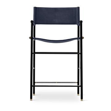 Repose Bar Stool with Backrest - Cowhide Leather with Brass Accents by Jover+Valls - view 6