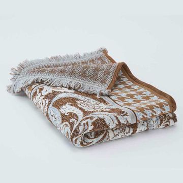 Plaid floral design with fringes by LA FABBRICA DEL LINO - view 3