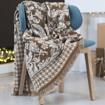 Plaid floral design with fringes by LA FABBRICA DEL LINO - view 4