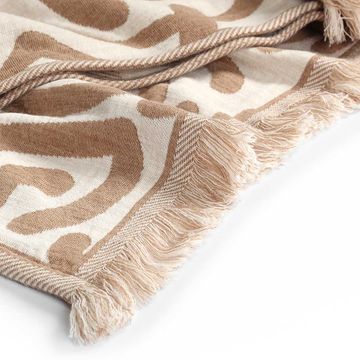 Plaid floral design with fringes by LA FABBRICA DEL LINO - view 2