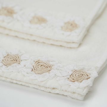 Face and guest towel set in terrycloth with Peonies embroidery by LA FABBRICA DEL LINO - view 2