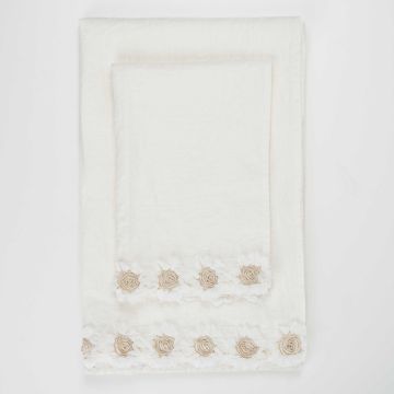 Peony embroidered linen towel set by LA FABBRICA DEL LINO - view 7