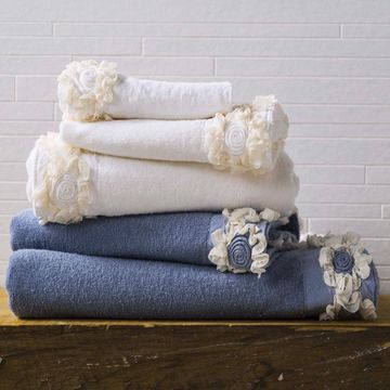 Peony embroidered linen towel set by LA FABBRICA DEL LINO - view 2