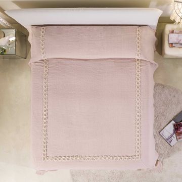 Double bedspread with Peonies embroidery by LA FABBRICA DEL LINO - view 5